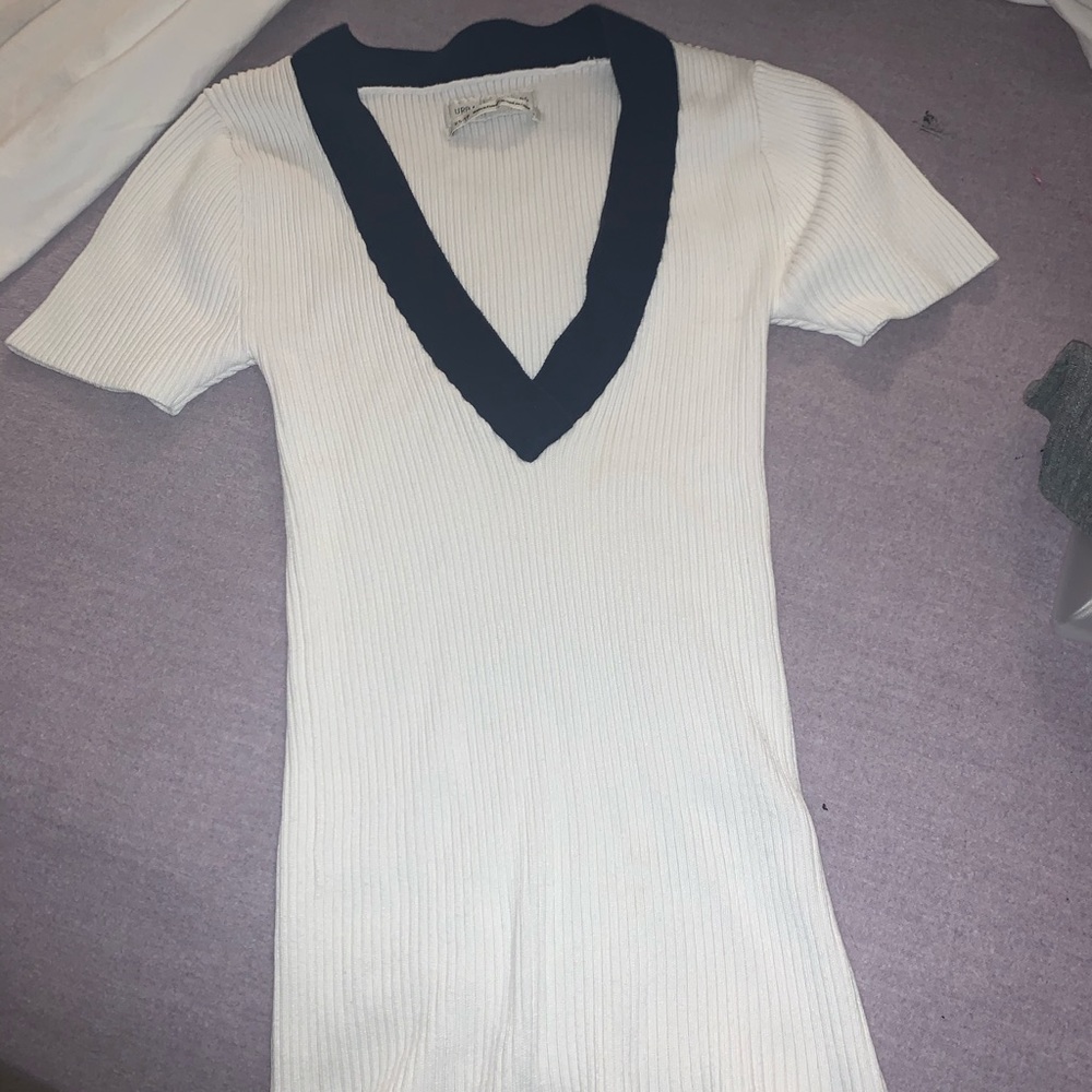 Urban outfitters tight white top with blue collar.